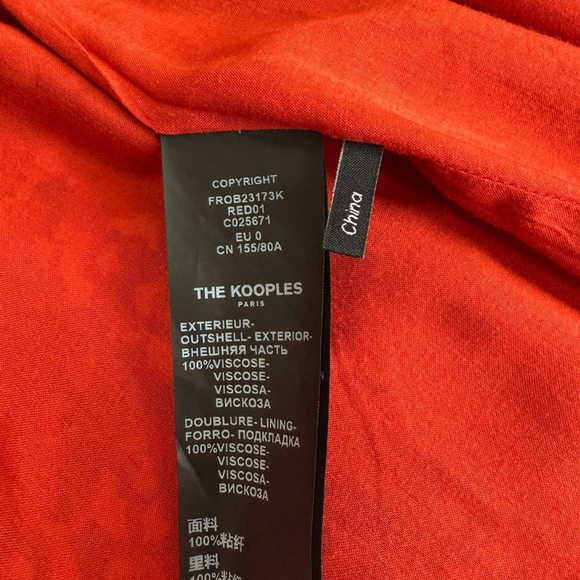 The Kooples Red Floral Long Sheer Sleeve Mini Wrap Dress Womens Size 0 Paris - Picture 10 of 16